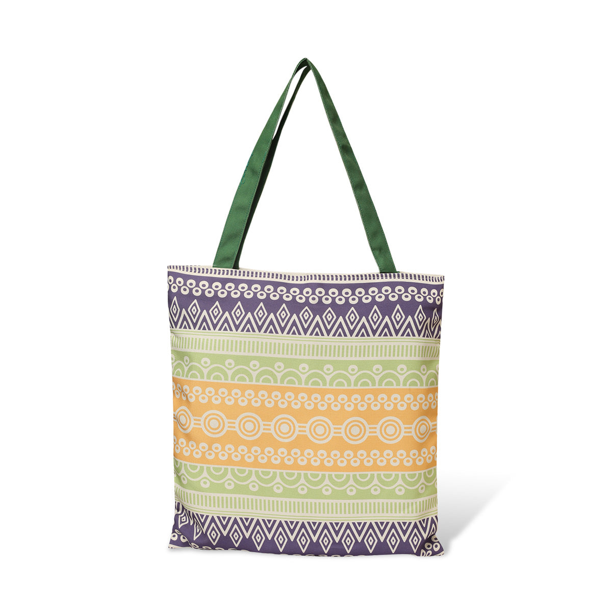  Stylish tote bag with a bright green handle, great for a day of shopping or running errands.