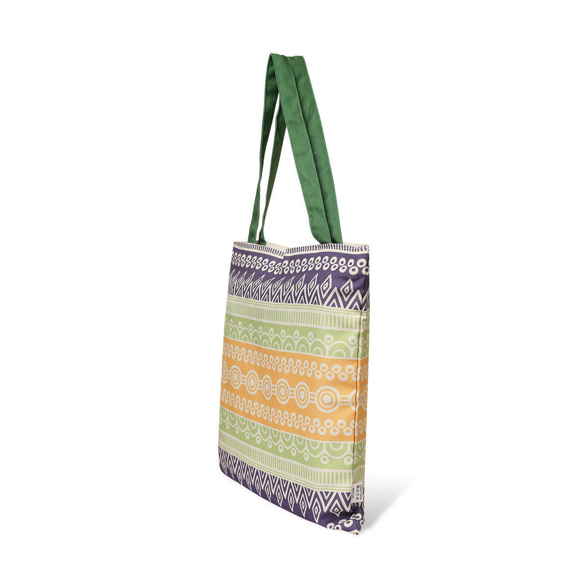 Vibrant tote bag featuring green handles, ideal for adding a pop of color to your outfit