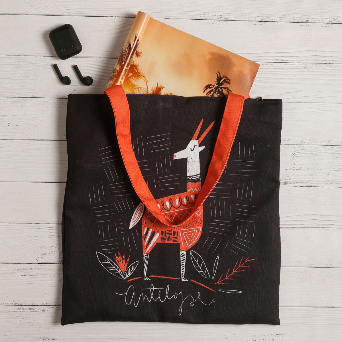 A colorful tote bag adorned with a charming llama graphic, ideal for shopping or casual outings.