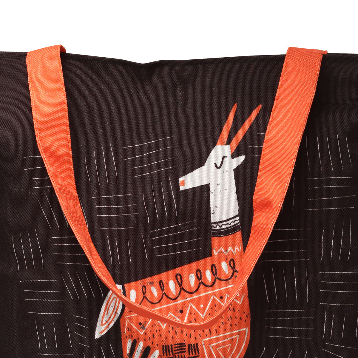 Black and orange tote bag showcasing a stylish goat design.