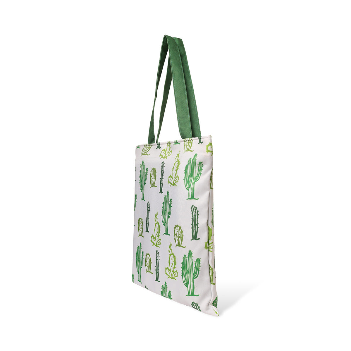 Stylish tote bag in green and white with a trendy cactus print