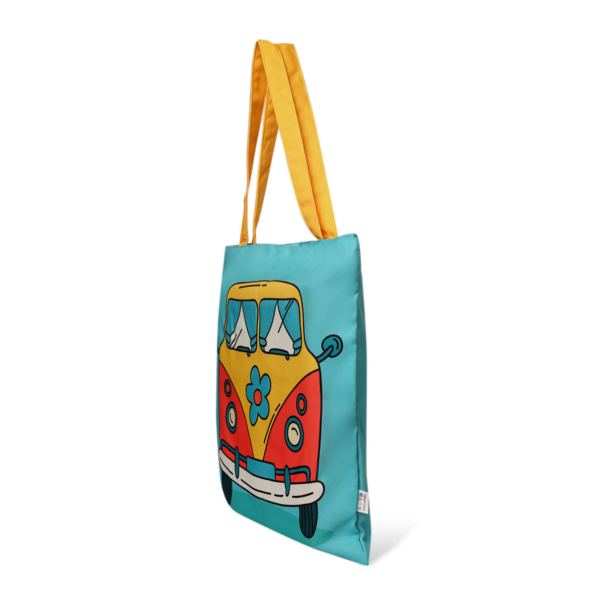 Cheerful tote bag with a delightful cartoon bus print, a great way to show off your personality on the go.