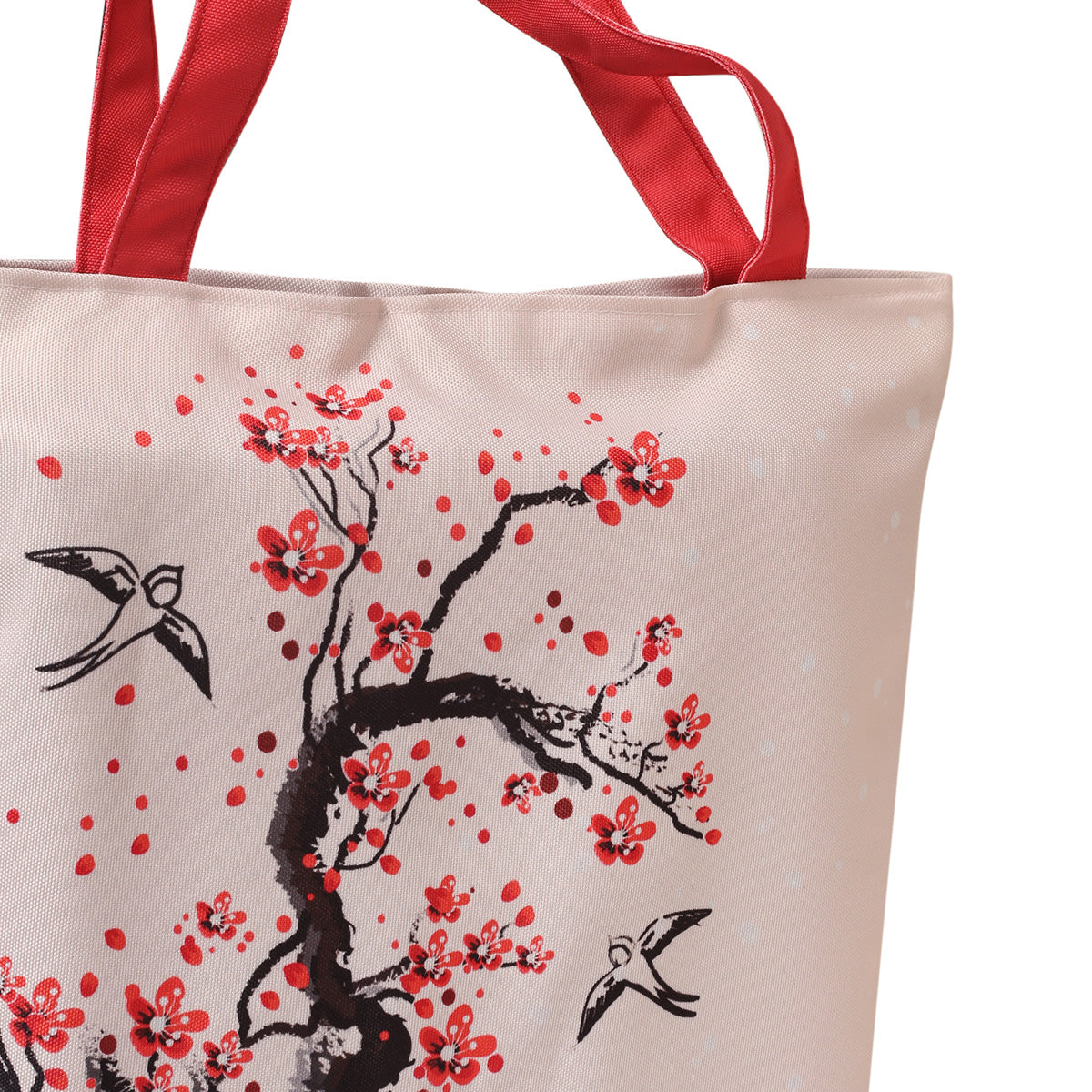  A chic tote bag showcasing a vibrant cherry blossom design, combining functionality with floral aesthetics.