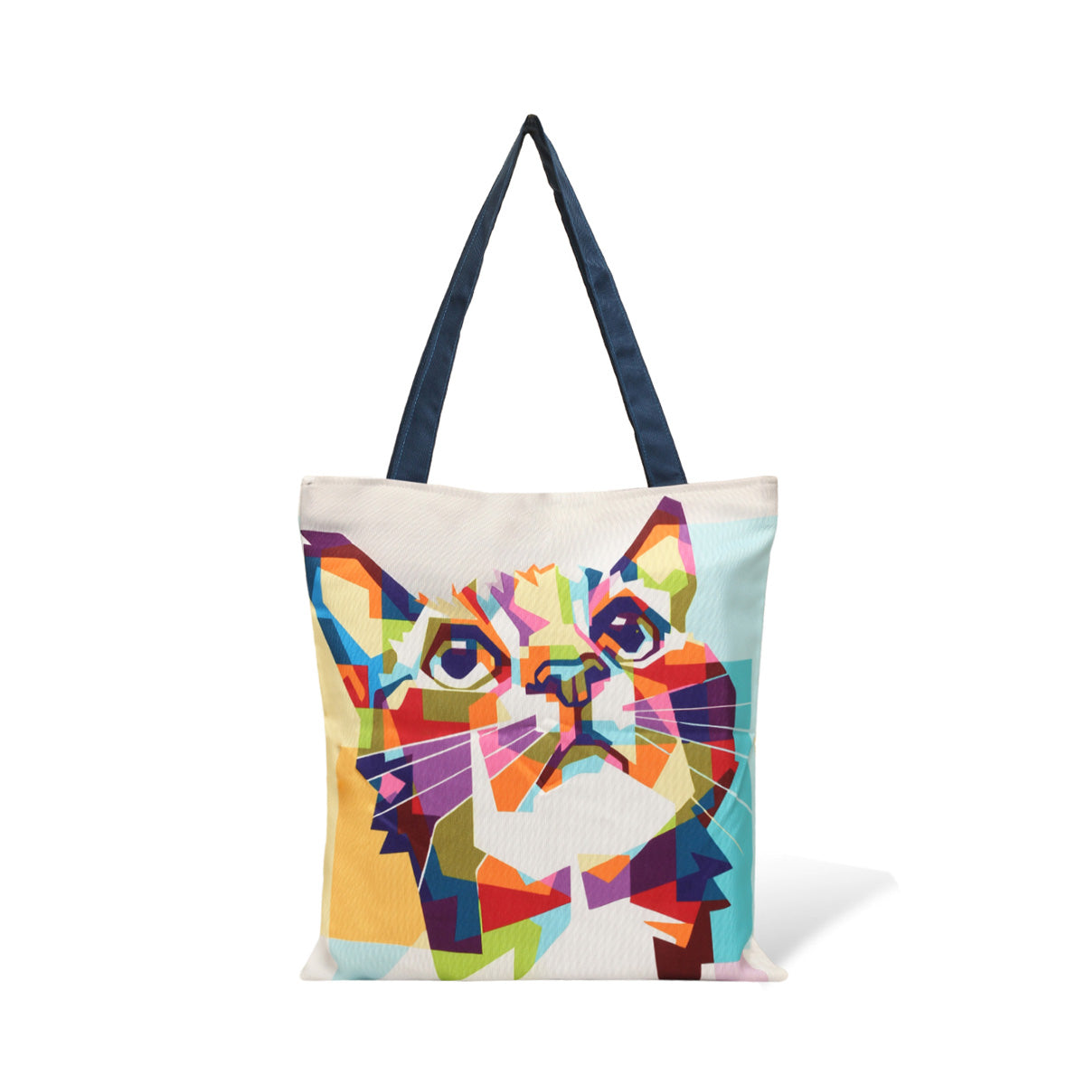 Tote bag featuring a bright and lively cat face.