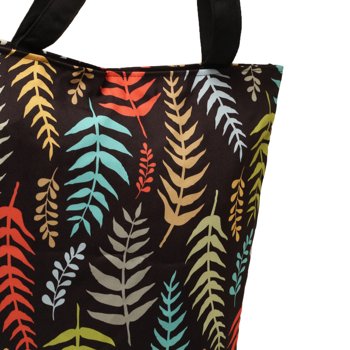 Tote bag featuring vibrant leaf design, ideal for adding a pop of color to your outfit.