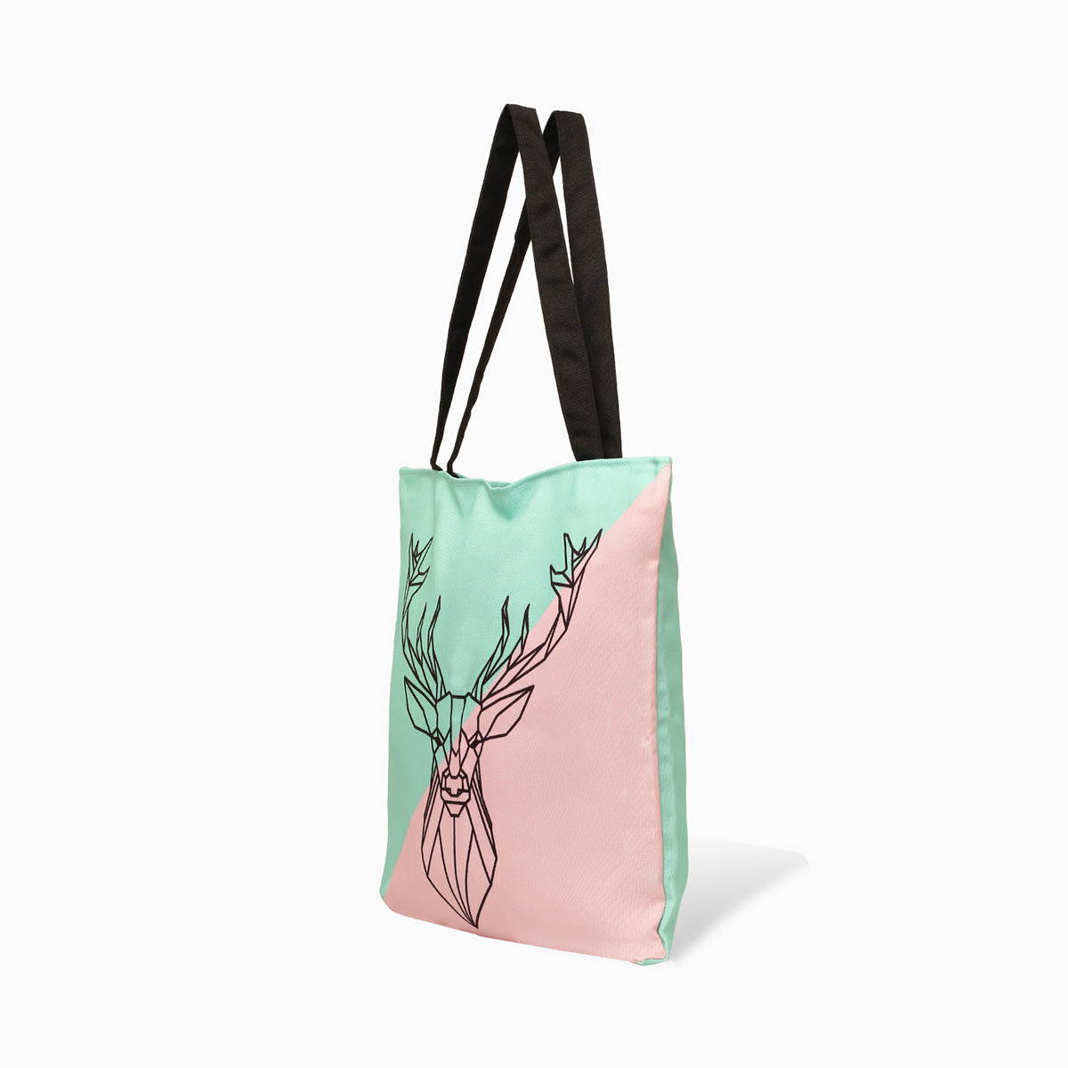 A trendy tote bag with a striking deer graphic, perfect for eco-conscious individuals who appreciate wildlife art.