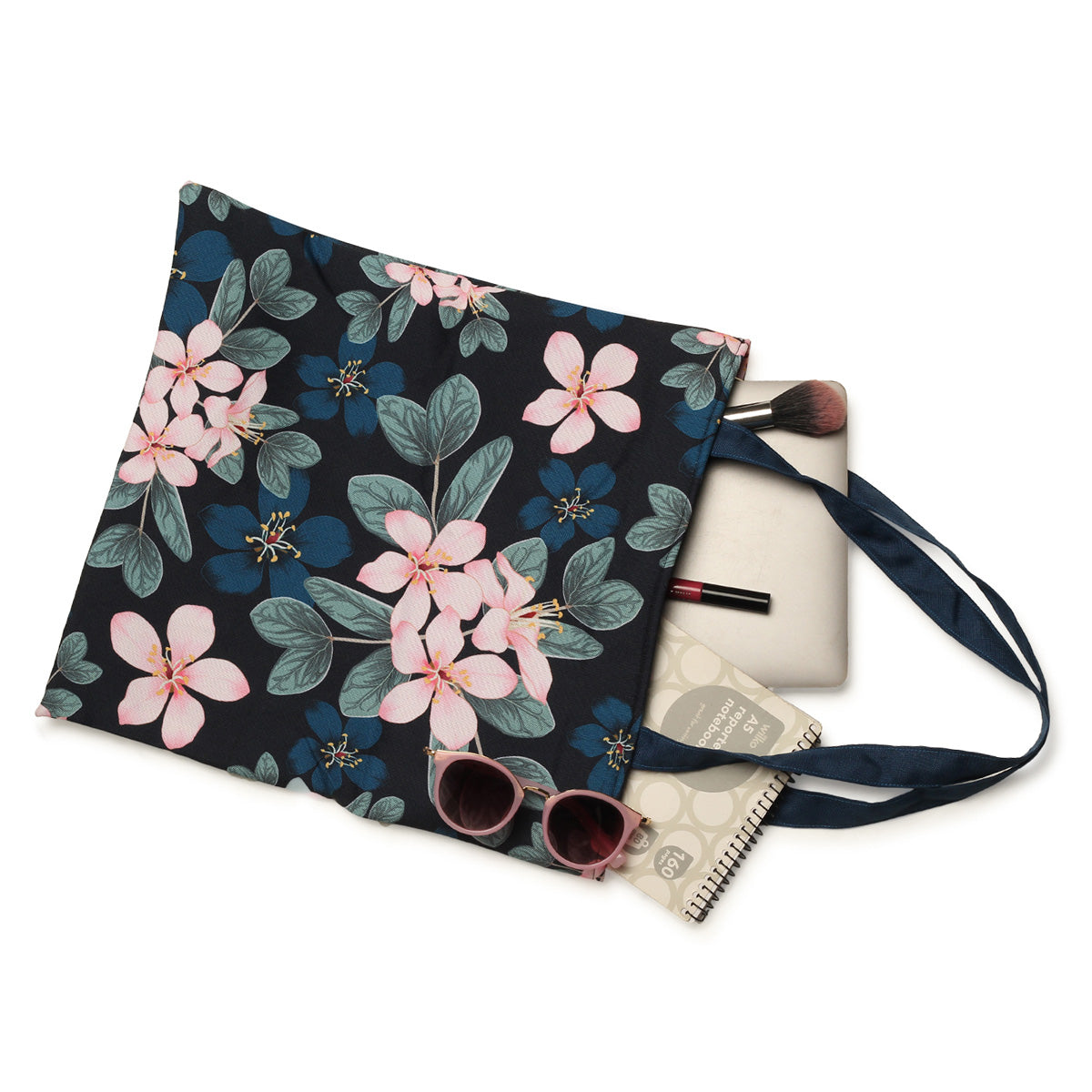 An elegant tote bag with a striking floral design.