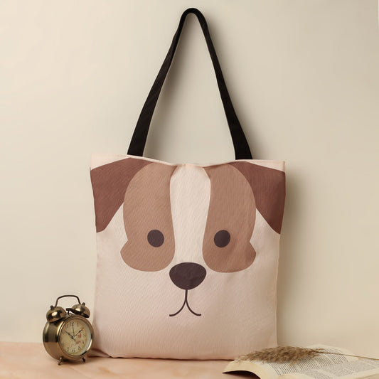  A tote bag featuring a cute dog face design, perfect for animal lovers.