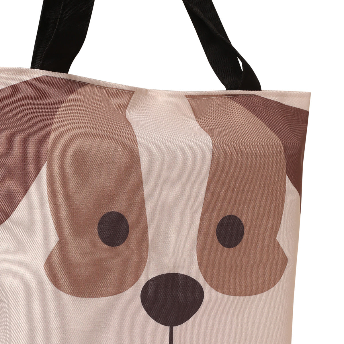 Fashionable tote bag adorned with a delightful brown and white dog face.