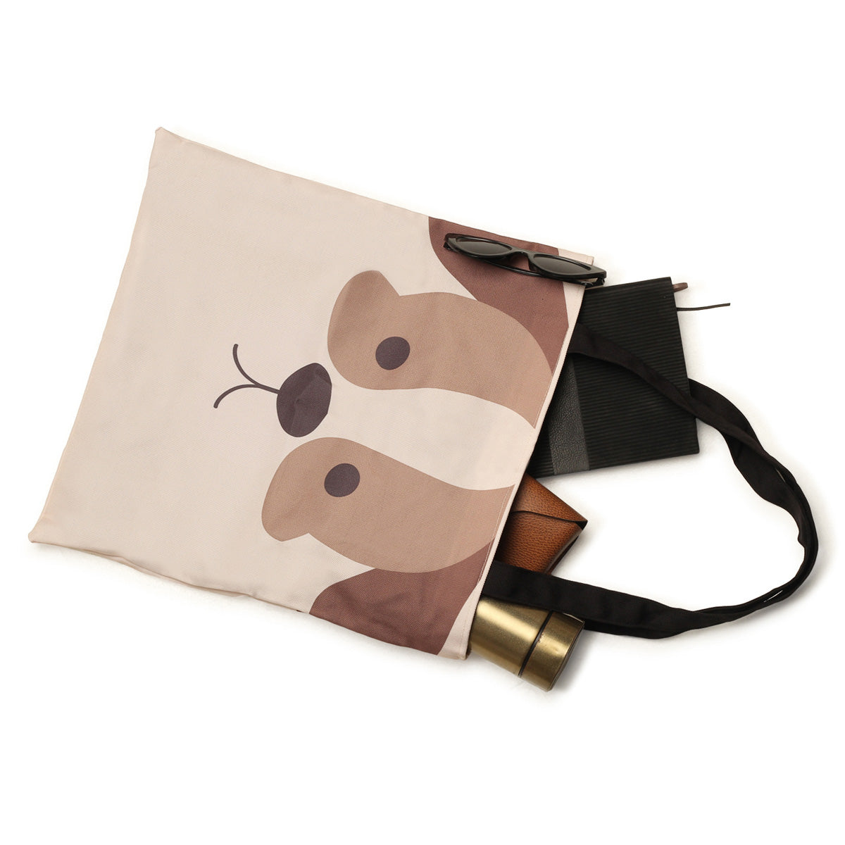 Stylish tote bag with a charming brown and white dog face print.