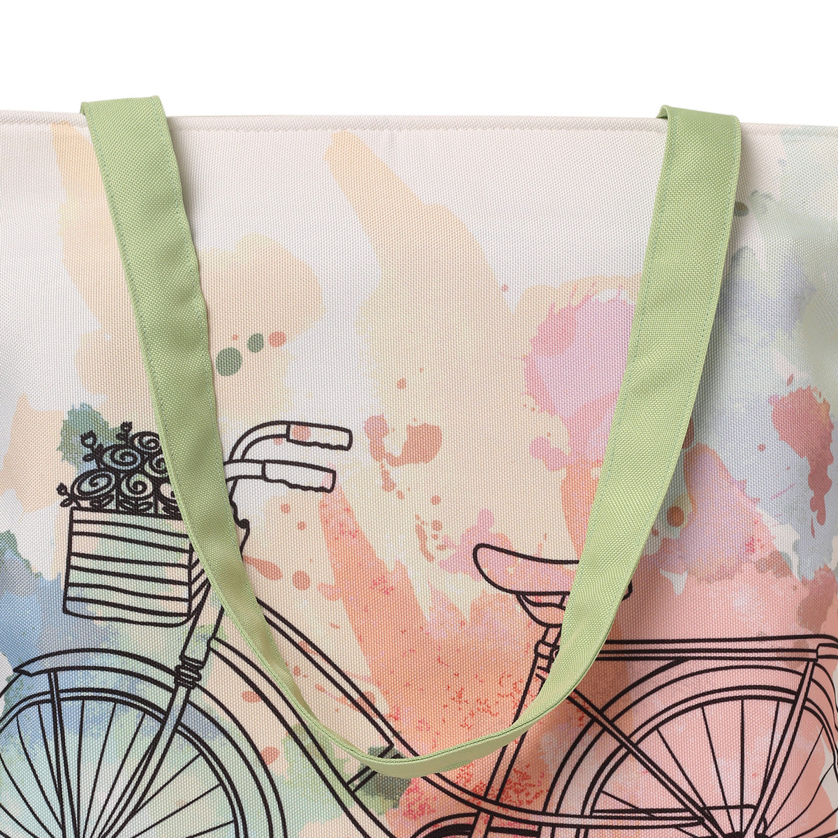 Tote bag with cute cycle print with handle focus view