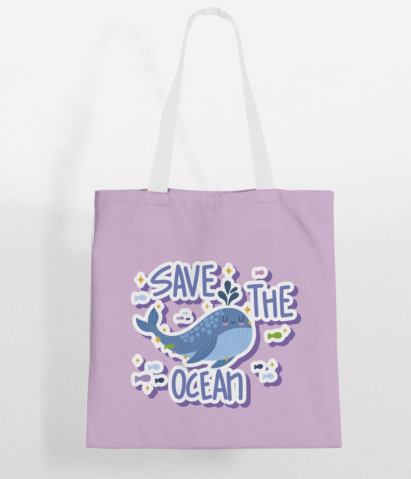 An eco-friendly tote bag showcasing a beautiful ocean-themed design, encouraging awareness and action for ocean preservation.